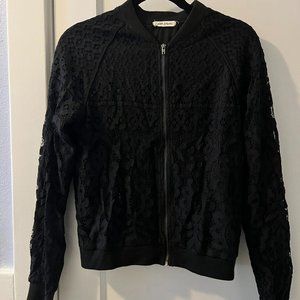 Chloe & Katie Black Lace Bomber Jacket